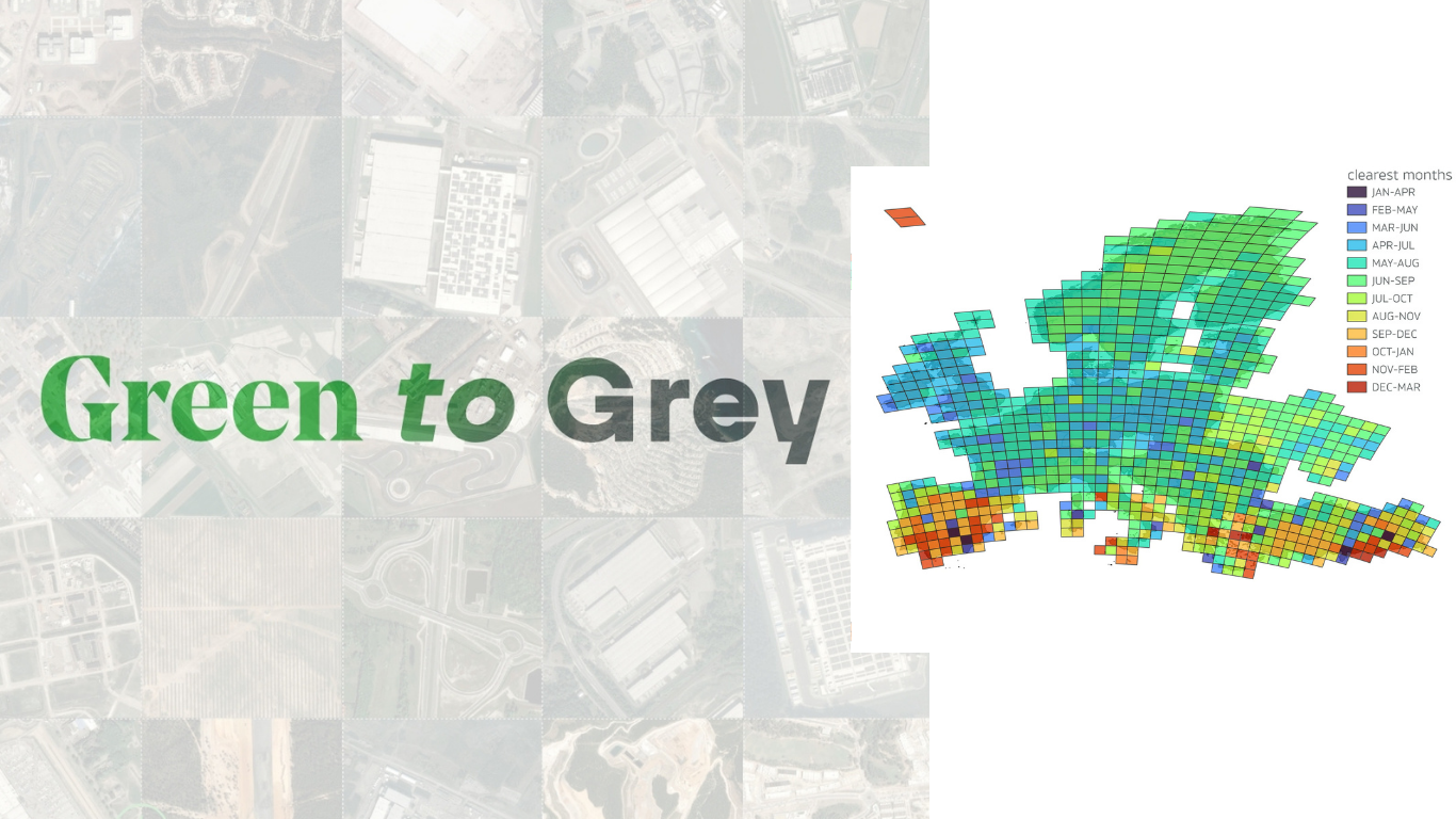 A collage of the green to grey logo on the left, with a colour coded map of Europe on the right.